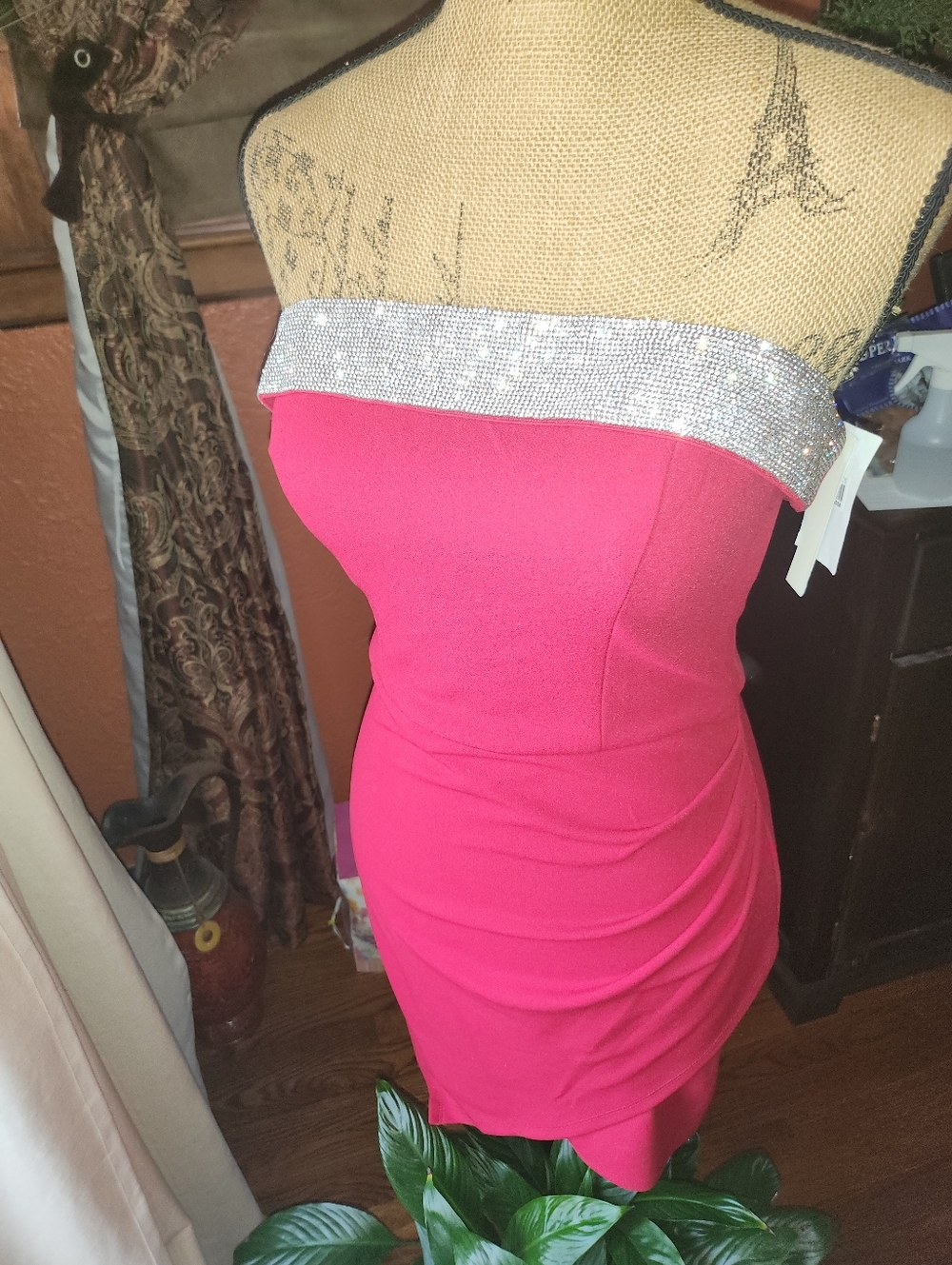 Speechless Strapless Red Dress with Rhinestone Trim